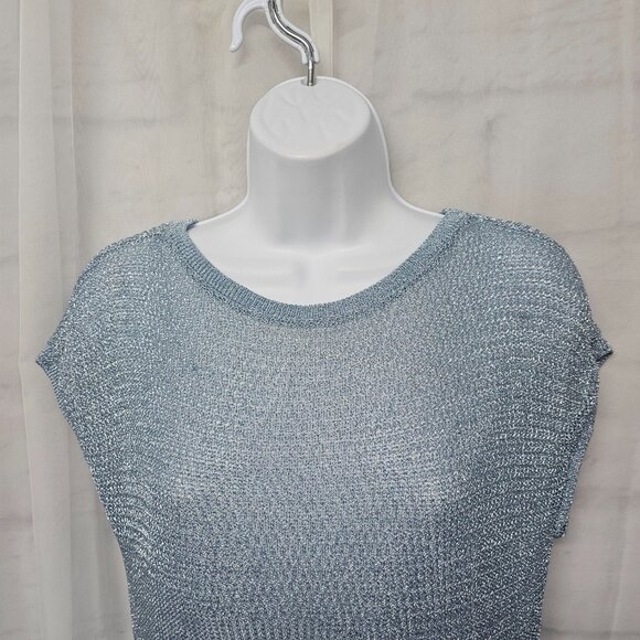 Chico's Blouse Mesh Blue Metallic Layered Glam Knit S - Picture 2 of 10